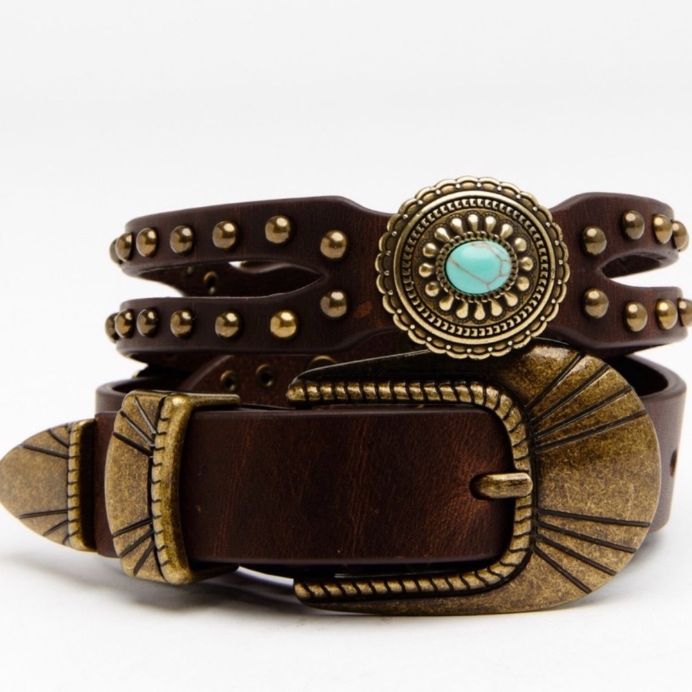 IDYLLWIND Stay In The Loop Turquoise and Brown Genuine Leather Belt size Large